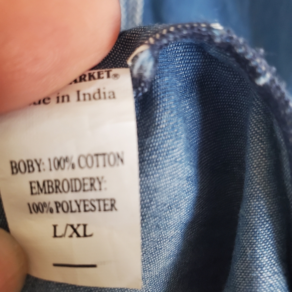 Embroidered Blue Cotton Dress L/XL - Picture 9 of 9